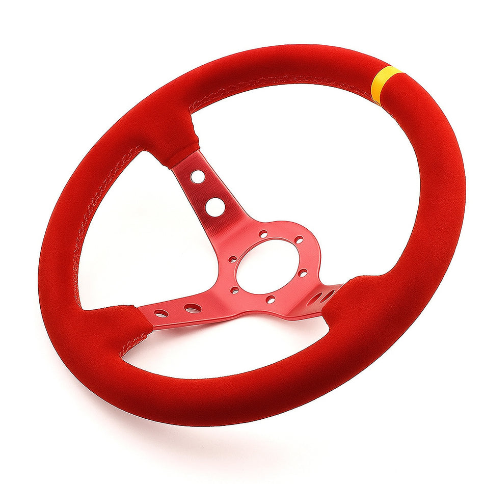 Driftone Suede Racing Steering Wheel – Red Finish with Yellow Stripe