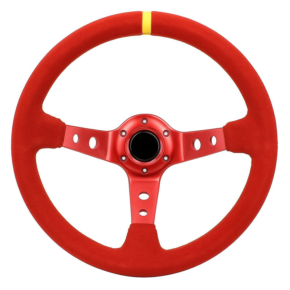 Driftone Suede Racing Steering Wheel – Red Finish with Yellow Stripe