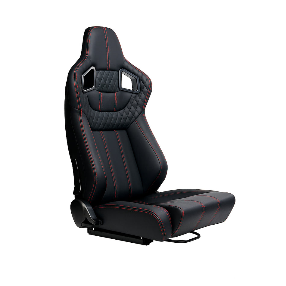 Dynoforge Performance Racing Bucket Seats – Pair, Black with Red Stitching