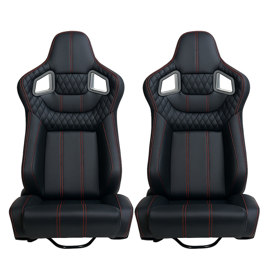 Dynoforge Performance Racing Bucket Seats – Pair, Black with Red Stitching