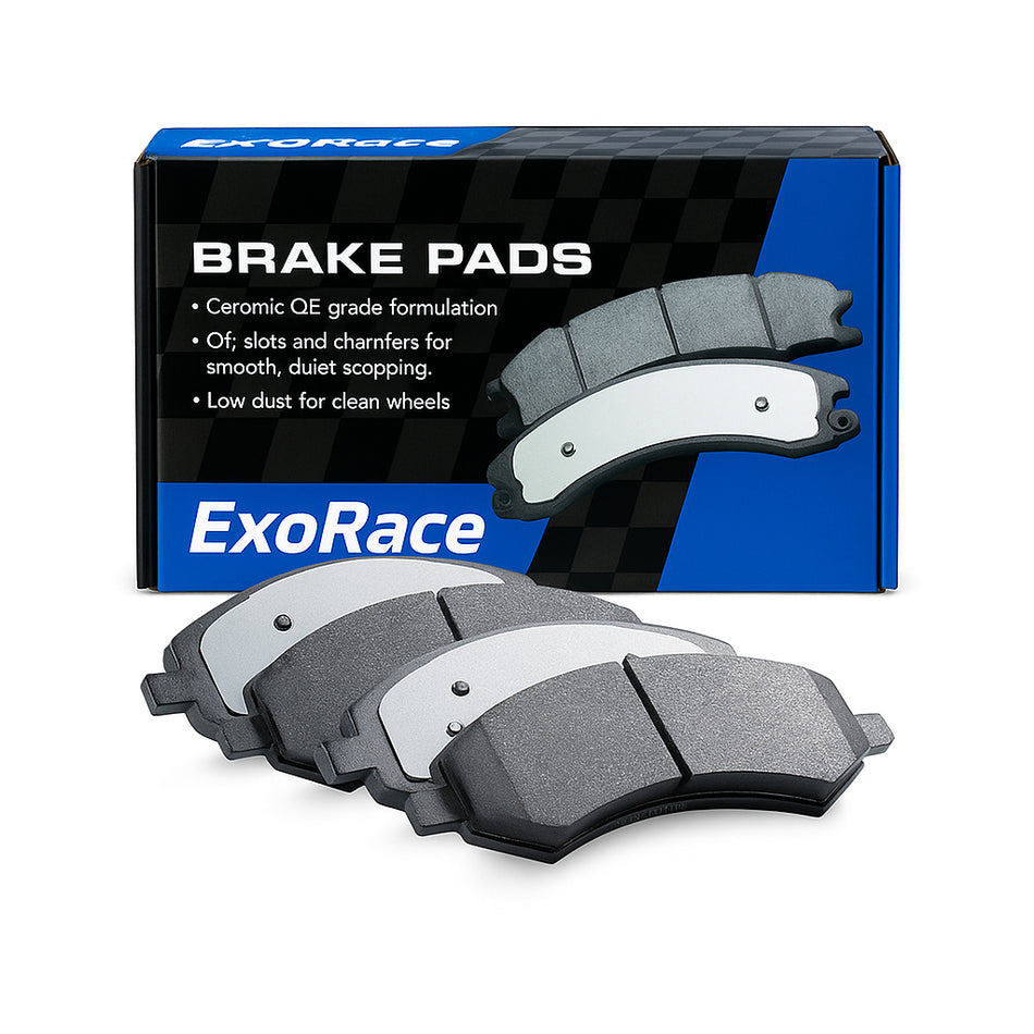 ExoRace Ceramic Street Brake Pads – Front Set – Low Dust, Shimmed, Chamfered