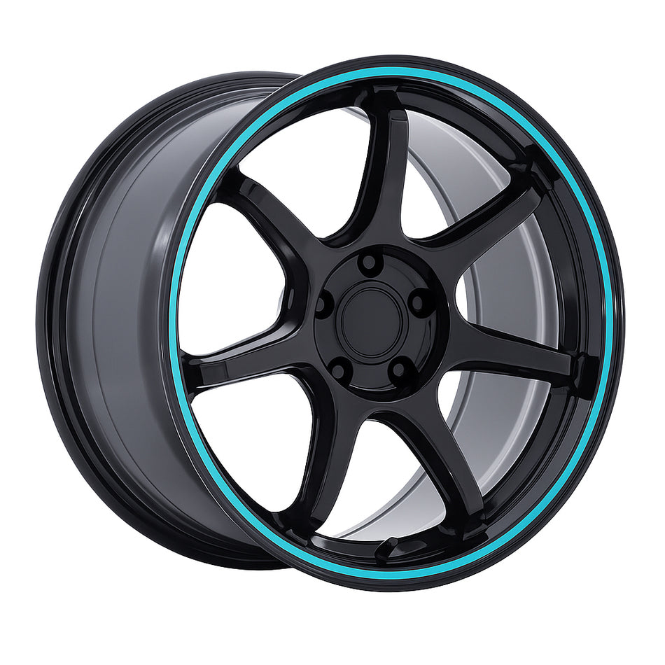 AxisRide AR7 Track Wheel – 18x8.5 ET35 5x112 – Gloss Black w/ Teal Ring