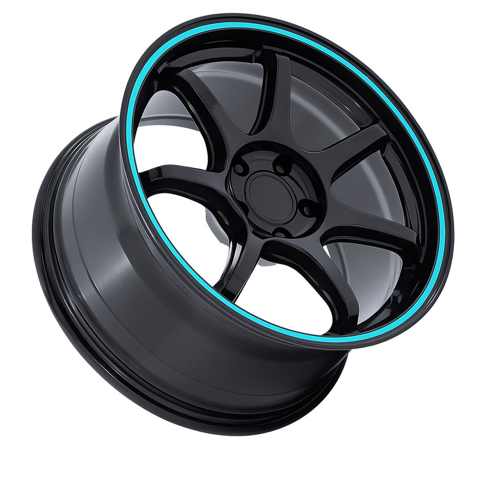 AxisRide AR7 Track Wheel – 18x8.5 ET35 5x112 – Gloss Black w/ Teal Ring