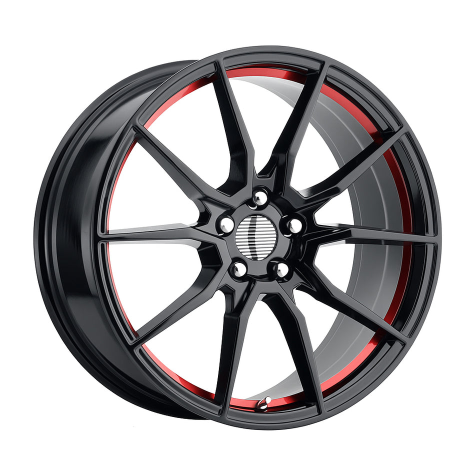 ExoRace XR10 Split-Spoke – 20x10 ET40 5x114.3 – Gloss Black w/ Red Accents
